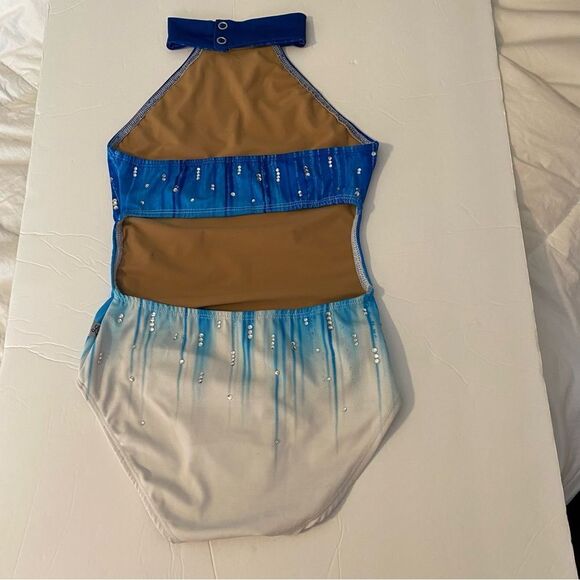 Glamorous solo dance costume leotard custom ombre blue  rhinestone LC child - Picture 6 of 14